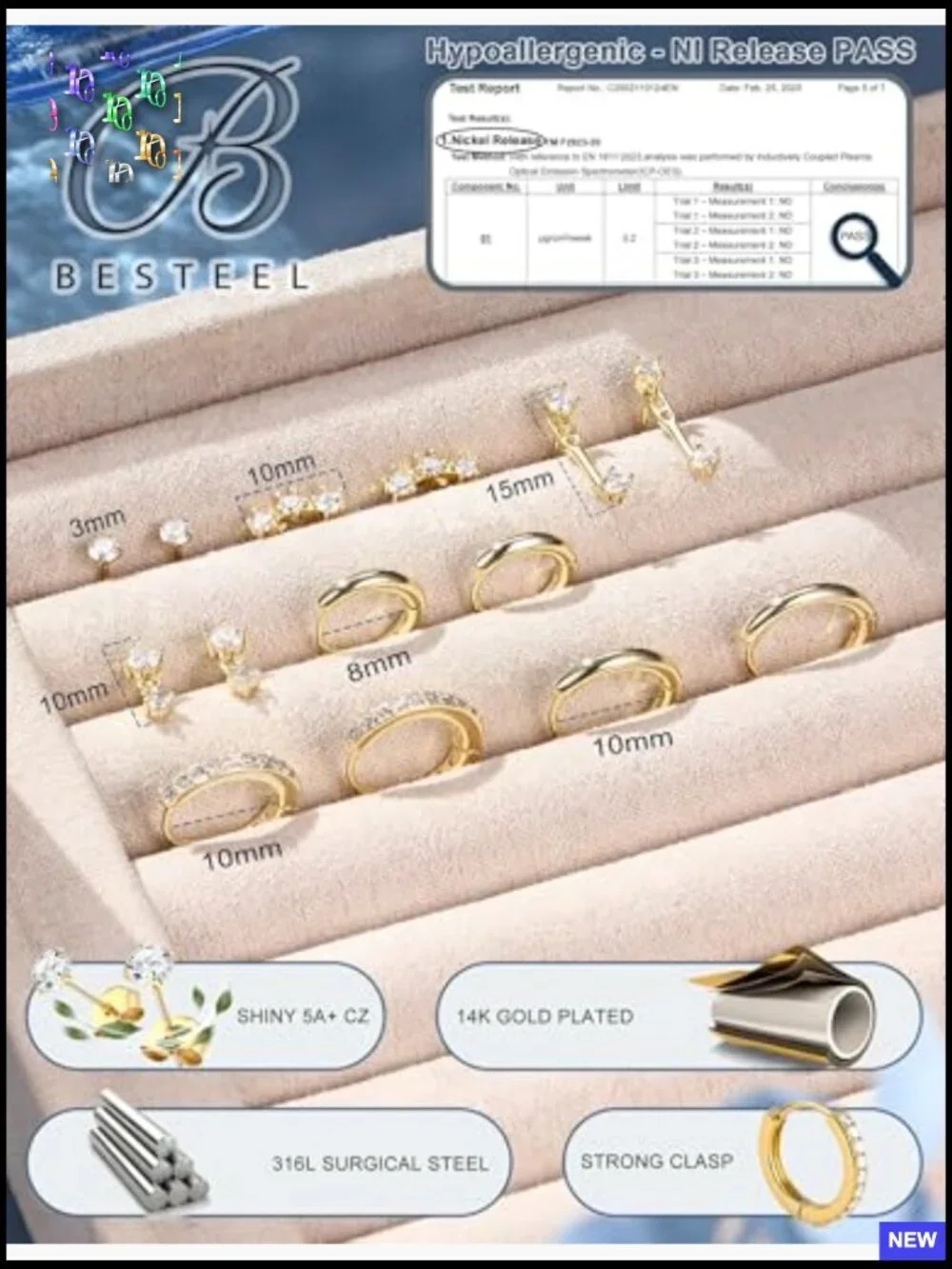 7 Pair Hoop Stud Earring Set Dainty Hypoallergenic Stackable Gift Box